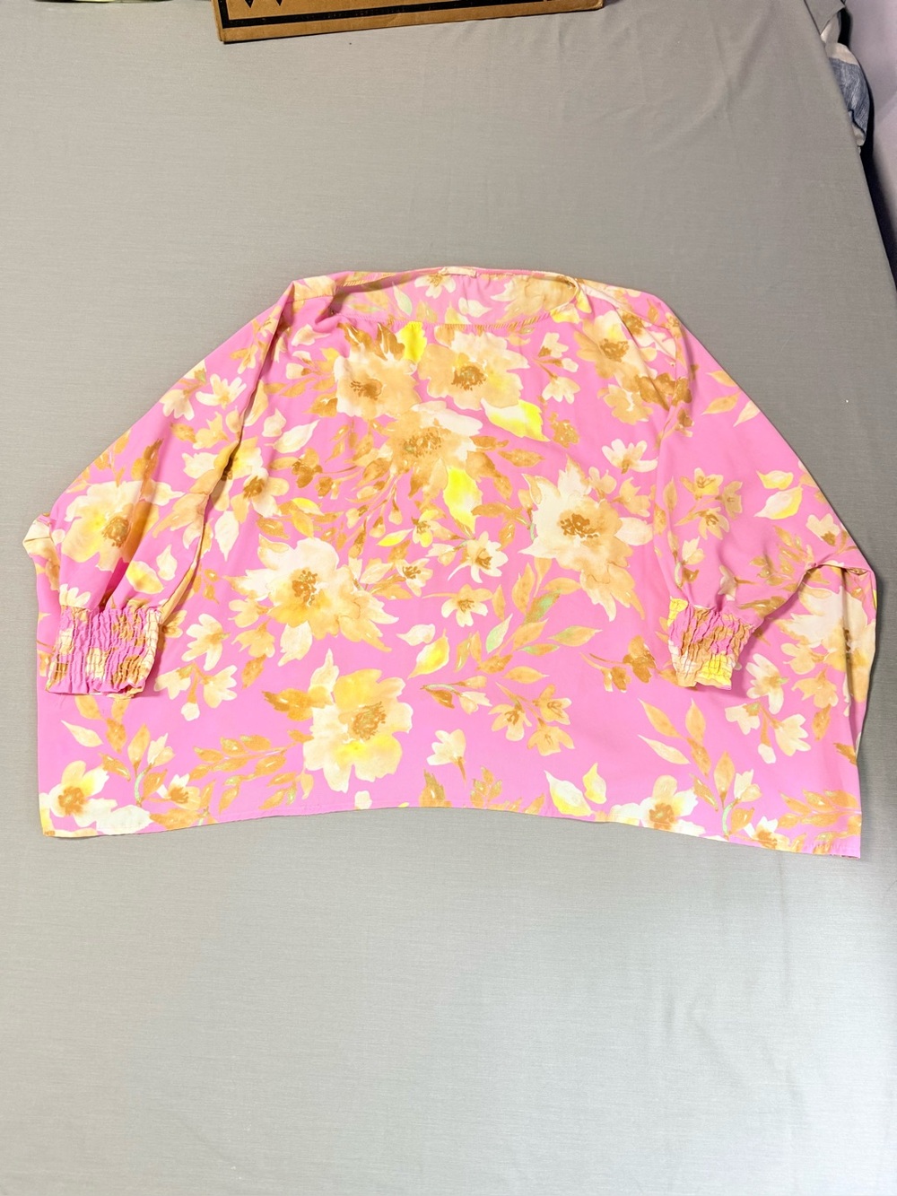 Oddi Pink & Yellow Floral Oversized Batwing Blouse Smocked Cuffs Size s/m